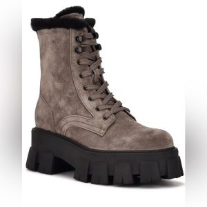 NIB $250 MARC FISHER Happier Lug Sole Combat Boots dark grey sz 8.5